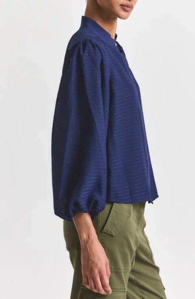 Derek Lam 10 Crosby Dianna Mini Grid Georgette Button-up Top In Blue