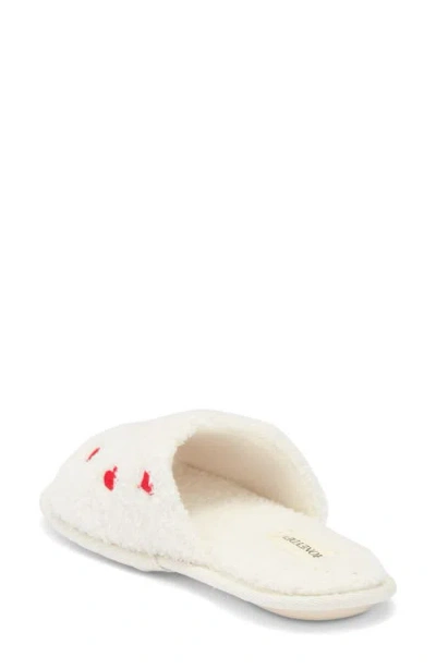 Honeydew Heart Embroidery Slide Slipper In White