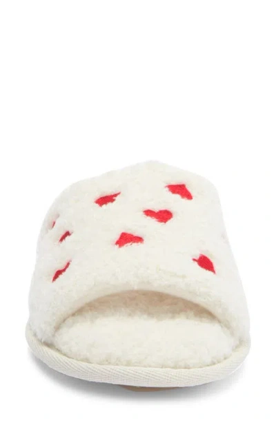 Honeydew Heart Embroidery Slide Slipper In White