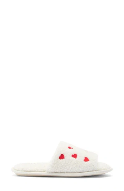 Honeydew Heart Embroidery Slide Slipper In White