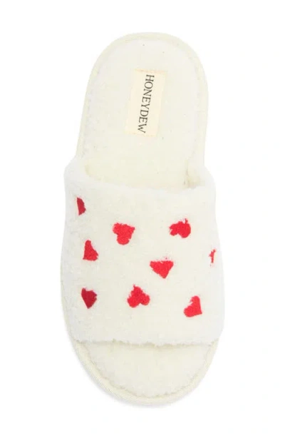 Honeydew Heart Embroidery Slide Slipper In White
