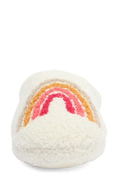 Joe Boxer Faux Shearling Rainbow Clog Slipper In White