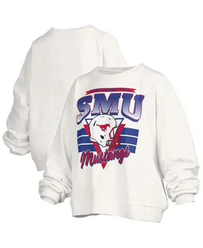 Pressbox White Smu Mustangs Oversized Janice Retro Waist-length Pullover Sweatshirt In White