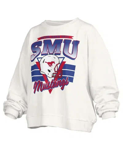 Pressbox White Smu Mustangs Oversized Janice Retro Waist-length Pullover Sweatshirt In White