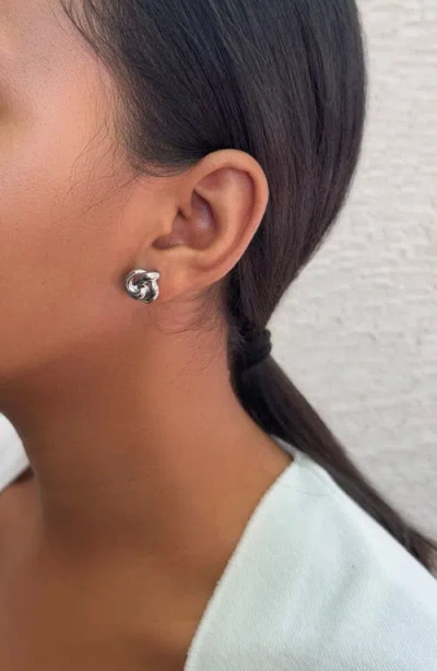 Adornia Silver Plated Chubby Knot Stud Earrings In Metallic