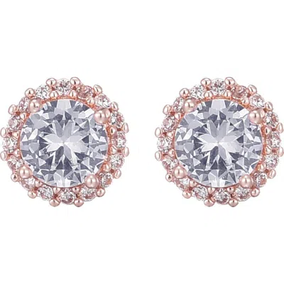 Adornia 14k Rose Gold Plated Halo Cz Stud Earrings In Brown