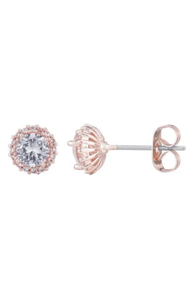 Adornia 14k Rose Gold Plated Halo Cz Stud Earrings In Brown