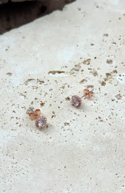 Adornia 14k Rose Gold Plated Halo Cz Stud Earrings In Brown