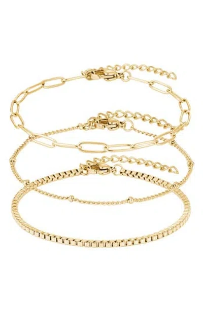 Adornia Tarnish Resistant Set Of 3 Assorted Chain Bracelets In Gold