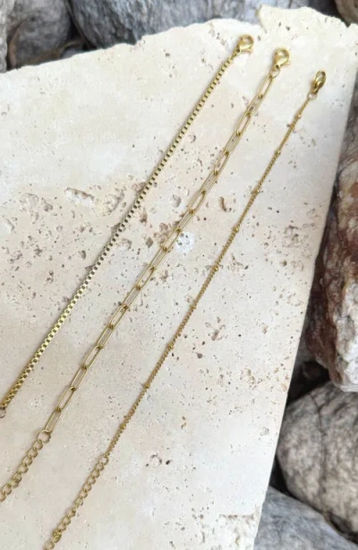 Adornia Tarnish Resistant Set Of 3 Assorted Chain Bracelets In Gold