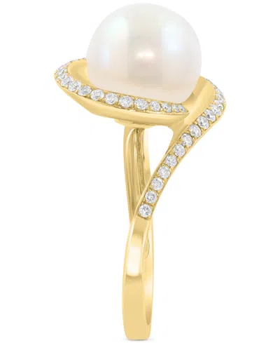 Effy Collection Effy Cultured Freshwater Pearl (10mm) & Diamond (1/4 Ct. T.w.) Swirl Statement Ring In 14k Yellow Go In Gold