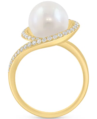 Effy Collection Effy Cultured Freshwater Pearl (10mm) & Diamond (1/4 Ct. T.w.) Swirl Statement Ring In 14k Yellow Go In Gold