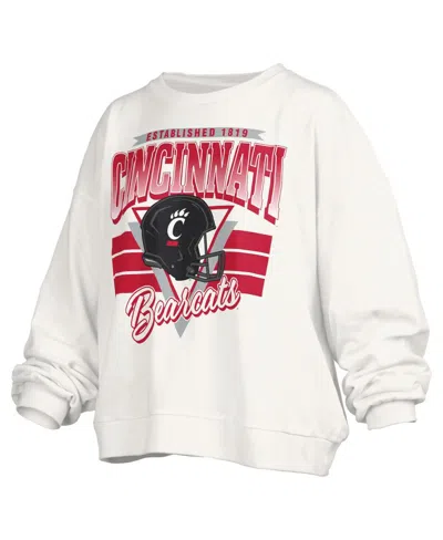 Pressbox Women's White Cincinnati Bearcats Oversized Janice Retro Waist-length Pullover Sweatshirt In White