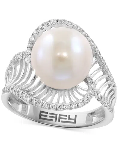 Effy Collection Effy Cultured Freshwater Pearl (11mm) & Diamond (1/3 Ct. T.w.) Statement Ring In 14k White Gold In Gold