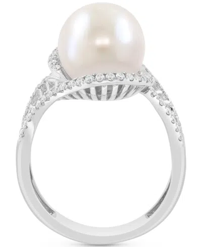 Effy Collection Effy Cultured Freshwater Pearl (11mm) & Diamond (1/3 Ct. T.w.) Statement Ring In 14k White Gold In Gold