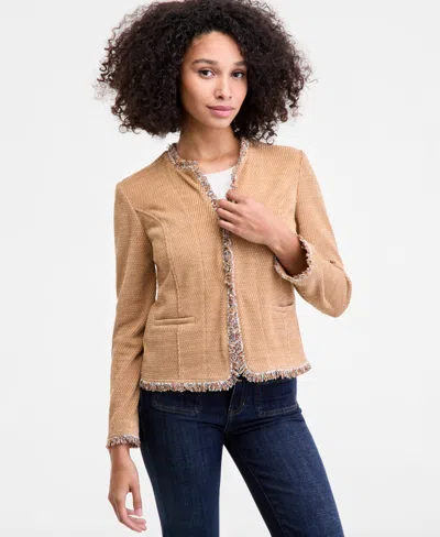 Liverpool Los Angeles Women's Collarless Fray Edge Jacket In Brown