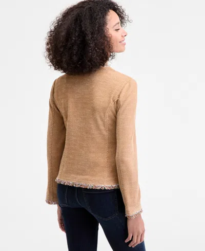 Liverpool Los Angeles Women's Collarless Fray Edge Jacket In Brown