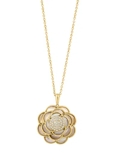 Effy Collection Effy Mother Of Pearl & Diamond (1/5 Ct. T.w.) Flower Pendant Necklace In 14k Gold, 17" + 1" Extender In Gold