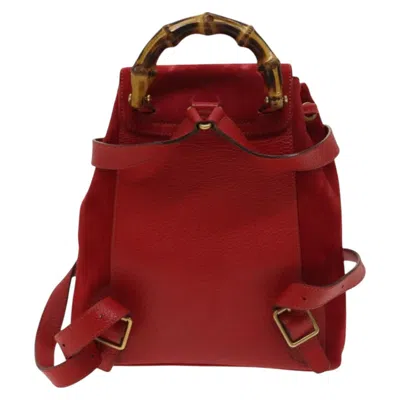 Pre-owned Gucci Bamboo Red Suede Backpack Bag ()