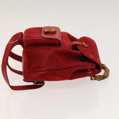 Pre-owned Gucci Bamboo Red Suede Backpack Bag ()