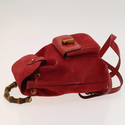 Pre-owned Gucci Bamboo Red Suede Backpack Bag ()