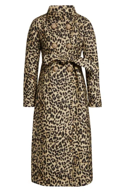 Valentino Leopard Print Double Breasted Coat With Belt In Animal Print