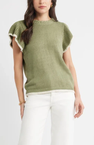 Caslonr Caslon(r) Flutter Sleeve Linen & Cotton Sweater In Green