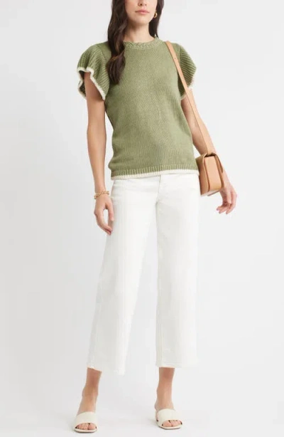 Caslonr Caslon(r) Flutter Sleeve Linen & Cotton Sweater In Green