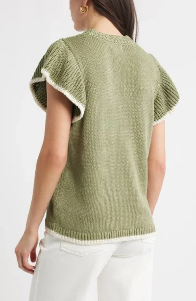 Caslonr Caslon(r) Flutter Sleeve Linen & Cotton Sweater In Green