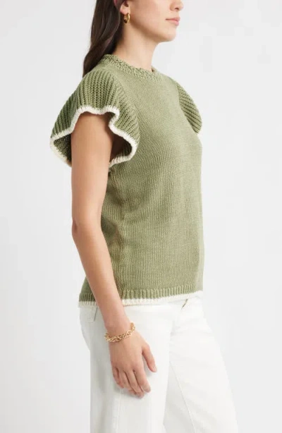 Caslonr Caslon(r) Flutter Sleeve Linen & Cotton Sweater In Green