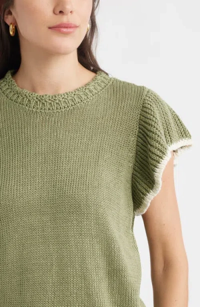Caslonr Caslon(r) Flutter Sleeve Linen & Cotton Sweater In Green