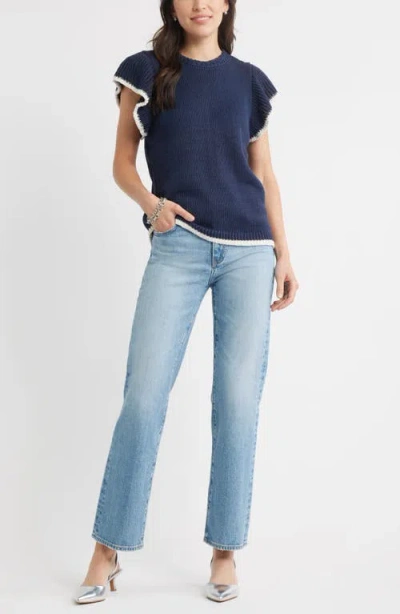 Caslonr Caslon(r) Flutter Sleeve Linen & Cotton Sweater In Blue