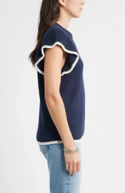 Caslonr Caslon(r) Flutter Sleeve Linen & Cotton Sweater In Blue
