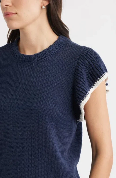 Caslonr Caslon(r) Flutter Sleeve Linen & Cotton Sweater In Blue