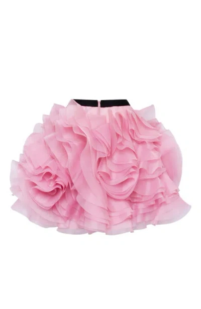 Milla Danceable Mini Skirt With Ruched Flower Appliques In Pink