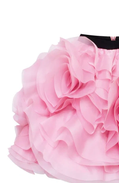 Milla Danceable Mini Skirt With Ruched Flower Appliques In Pink