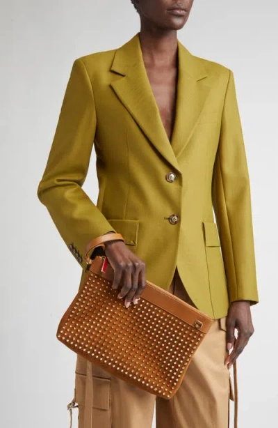 Christian Louboutin Funky Crosta Spikes Suede Wristlet In Brown