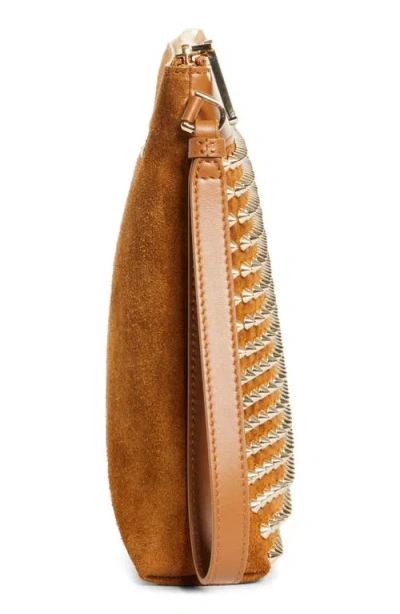 Christian Louboutin Funky Crosta Spikes Suede Wristlet In Brown