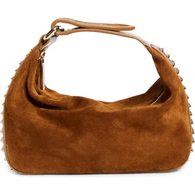 Christian Louboutin Funky Empire Spike Dopp Leather Top Handle Pouch In Brown