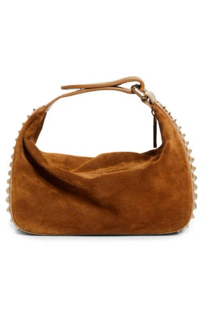 Christian Louboutin Funky Empire Spike Dopp Leather Top Handle Pouch In Brown