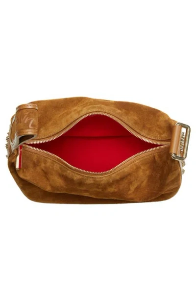 Christian Louboutin Funky Empire Spike Dopp Leather Top Handle Pouch In Brown