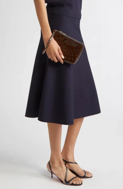 Christian Louboutin Mini Cabata Soft Croc Embossed Patent Leather Wristlet In Brown