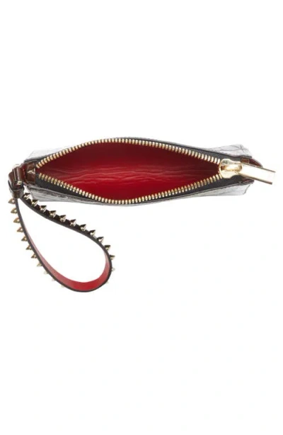 Christian Louboutin Mini Cabata Soft Croc Embossed Patent Leather Wristlet In Brown