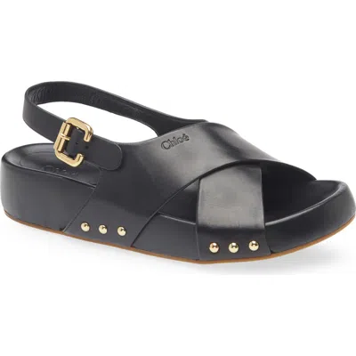 Chloé Mae Paddington Leather Crisscross Sandals In Black