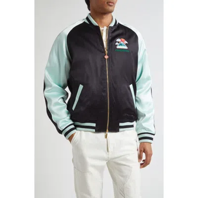 Casablanca Denim Bomber Jacket With Embroidered Logo In Black