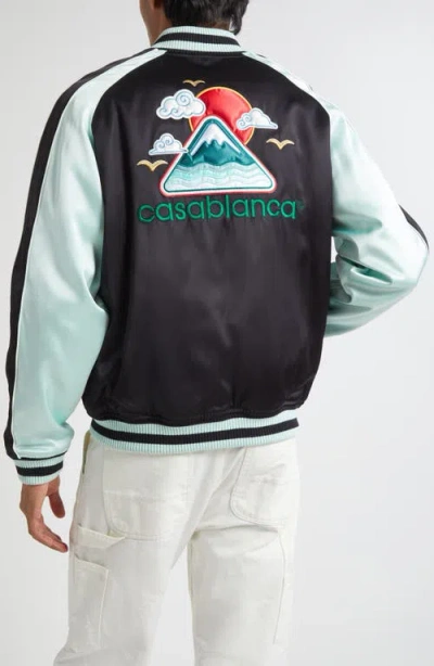 Casablanca Denim Bomber Jacket With Embroidered Logo In Black
