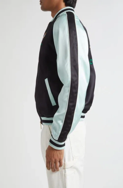 Casablanca Denim Bomber Jacket With Embroidered Logo In Black