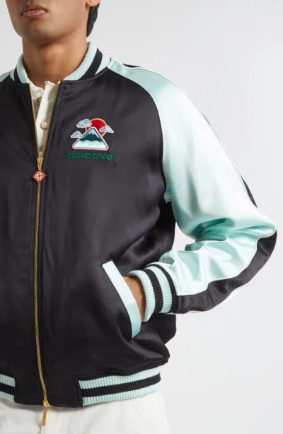 Casablanca Denim Bomber Jacket With Embroidered Logo In Black