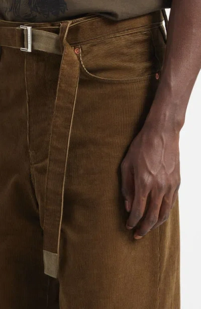 Sacai Belted Corduroy Five Pocket Pants In Brown