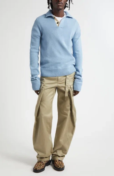 Sacai Light Blue Wool Polo Sweater In Blue